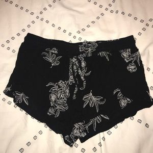Black Flowy Shorts with White Flowers